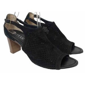 Anyi Lu Italy Peep Toe Heels Women's 9 Perforated Black Leather Block Comfort